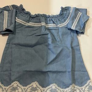 Denim/Lace Cotton Blouse